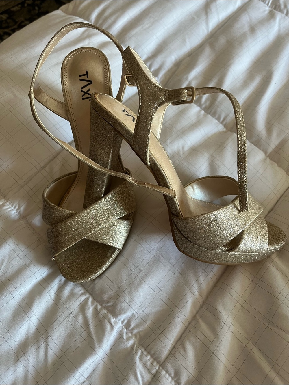 Taxi Gold Glitter Platform Heeled Sandals